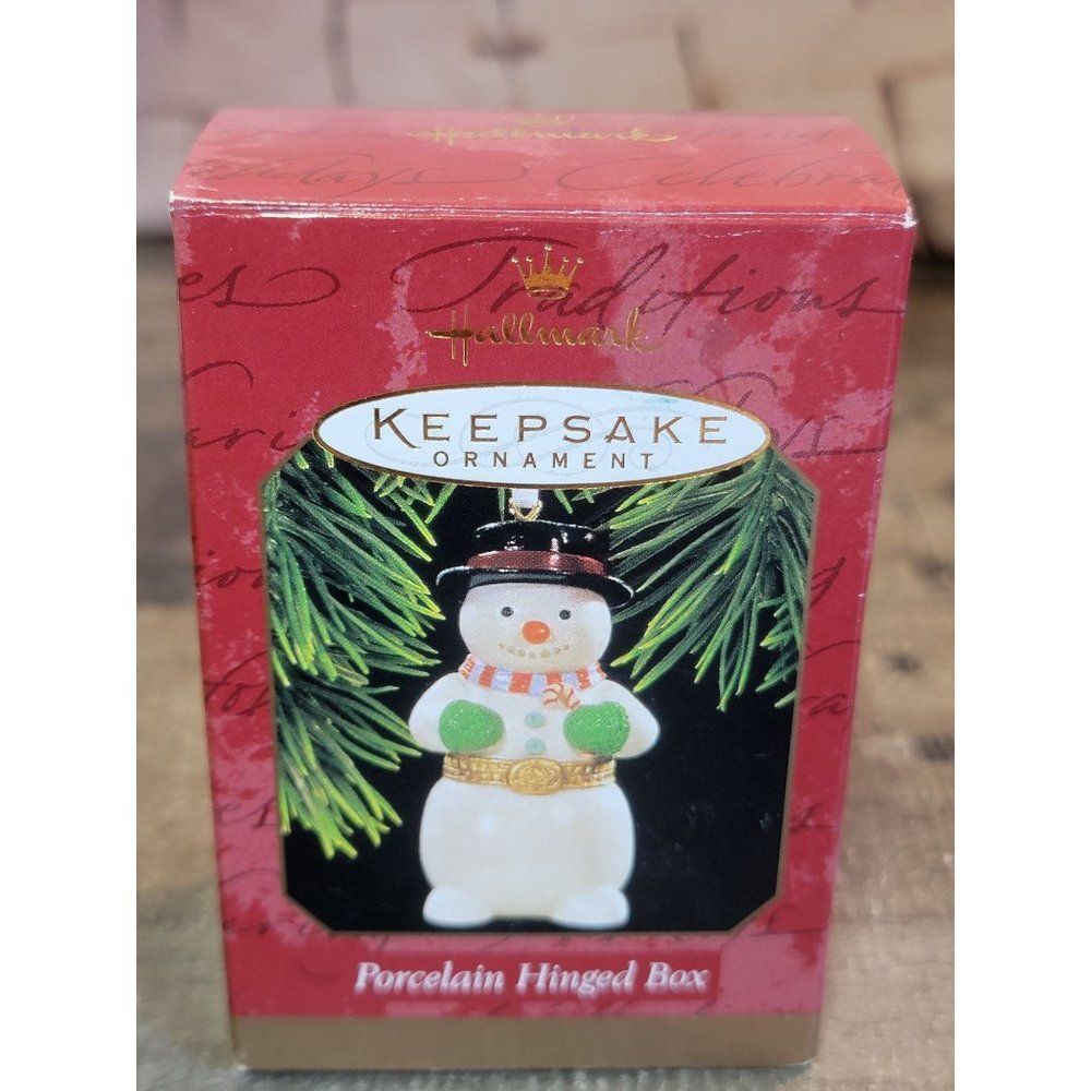 Hallmark porcelain hinged box 1997 ornament Xmas Decor Snowman